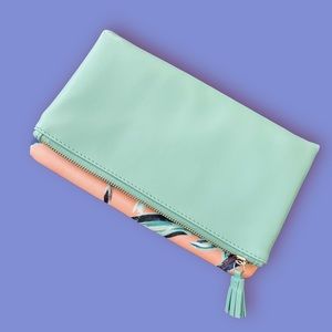 Rachel Pally Pink & Mint Leather Clutch Purse